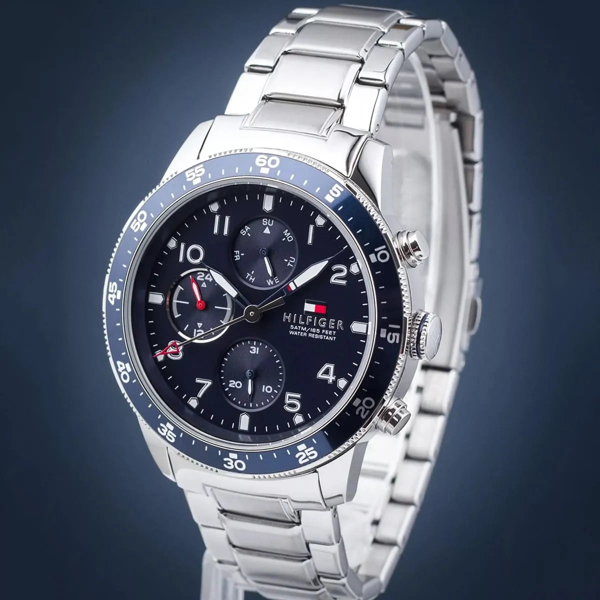 Shop Authentic Tommy Hilfiger Jimmy Chronograph Quartz Blue Dial Silver Steel Strap Watch For Men - 1791949 - Luxxuri