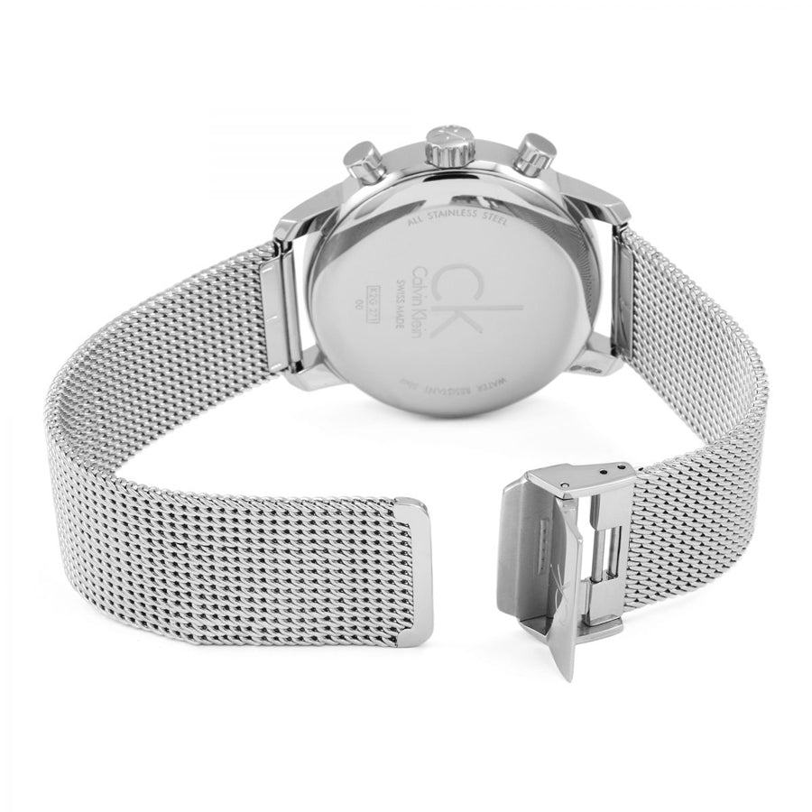 Shop Authentic Calvin Klein City Chronograph White Dial Silver Mesh Bracelet Watch for Men - K2G27126 - Luxxuri