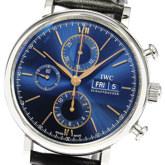 Shop Authentic IWC Portofino Chronograph Blue Dial Black Leather Strap Watch for Men - IW391036 - Luxxuri