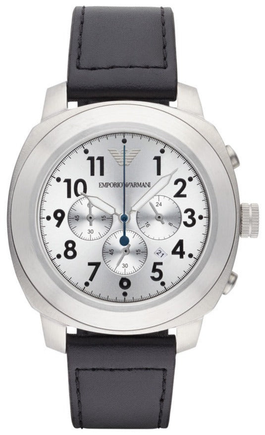 Shop Authentic Emporio Armani Sportivo Chronograph Silver Dial Black Leather Strap Watch For Men - AR6054 - Luxxuri