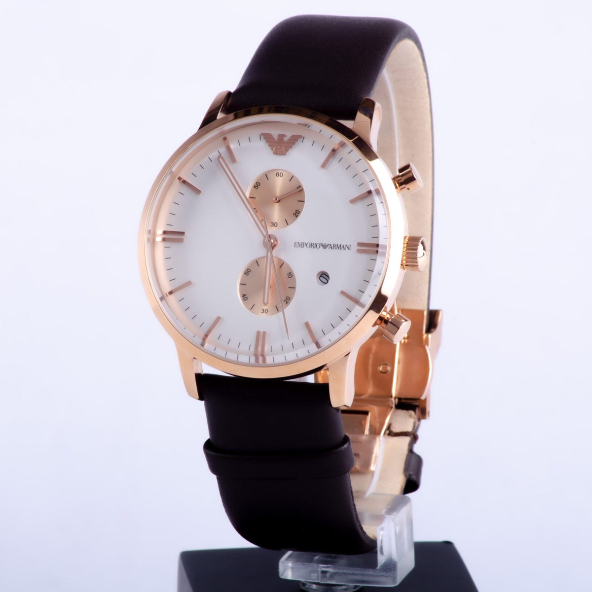 Shop Authentic Emporio Armani Gianni Classic Chronograph White Dial Brown Leather Strap Watch For Men - AR0398 - Luxxuri