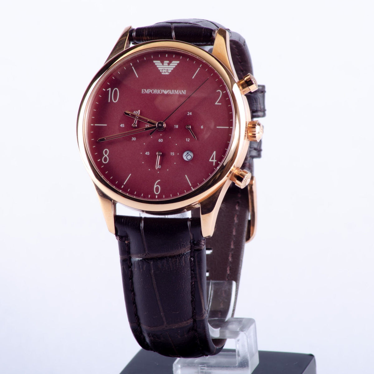 Shop Authentic Emporio Armani Classic Chronograph Burgundy Dial Brown Leather Strap Watch For Men - AR1890 - Luxxuri