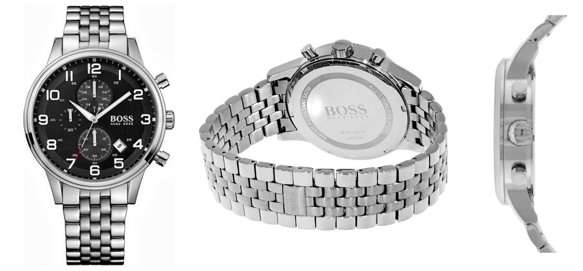 Shop Authentic Hugo Boss Aeroliner Chronograph Black Dial Silver Steel Strap Watch For Men - 1512446 - Luxxuri