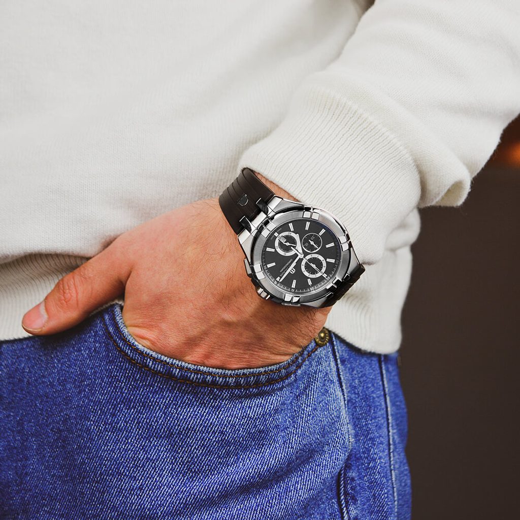 Shop Authentic Maurice Lacroix Aikon Chronograph Black Dial Black Leather Strap Watch for Men - AI1018-SS001-330-2 - Luxxuri