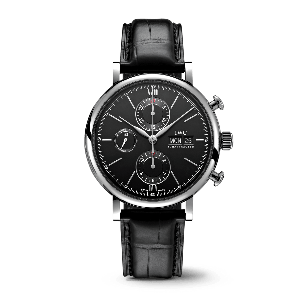 Shop Authentic IWC Portofino Chronograph Black Dial Black Leather Strap Watch for Men - IW391029 - Luxxuri