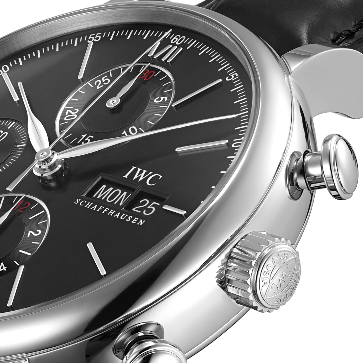 Shop Authentic IWC Portofino Chronograph Black Dial Black Leather Strap Watch for Men - IW391029 - Luxxuri
