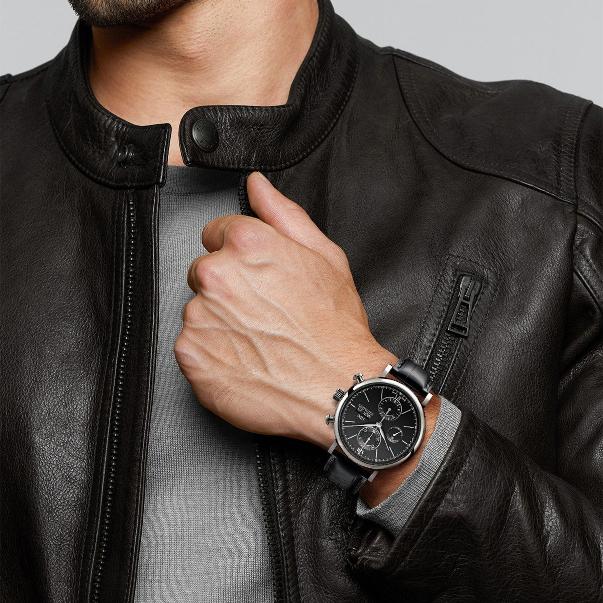 Shop Authentic IWC Portofino Chronograph Black Dial Black Leather Strap Watch for Men - IW391029 - Luxxuri