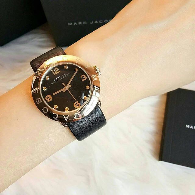 Shop Authentic Marc Jacobs Amy Black Dial Black Leather Strap Watch for Women - MBM1154 - Luxxuri