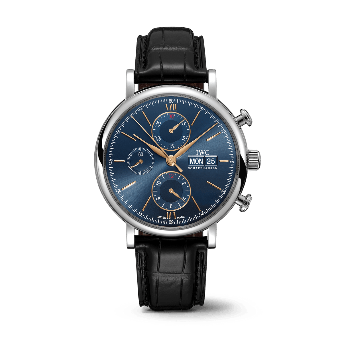 Shop Authentic IWC Portofino Chronograph Blue Dial Black Leather Strap Watch for Men - IW391036 - Luxxuri