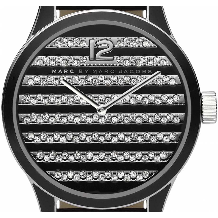Shop Authentic Marc Jacobs Lidia Stripe Glitz Black Dial Black Leather Strap Watch for Women - MBM1166 - Luxxuri