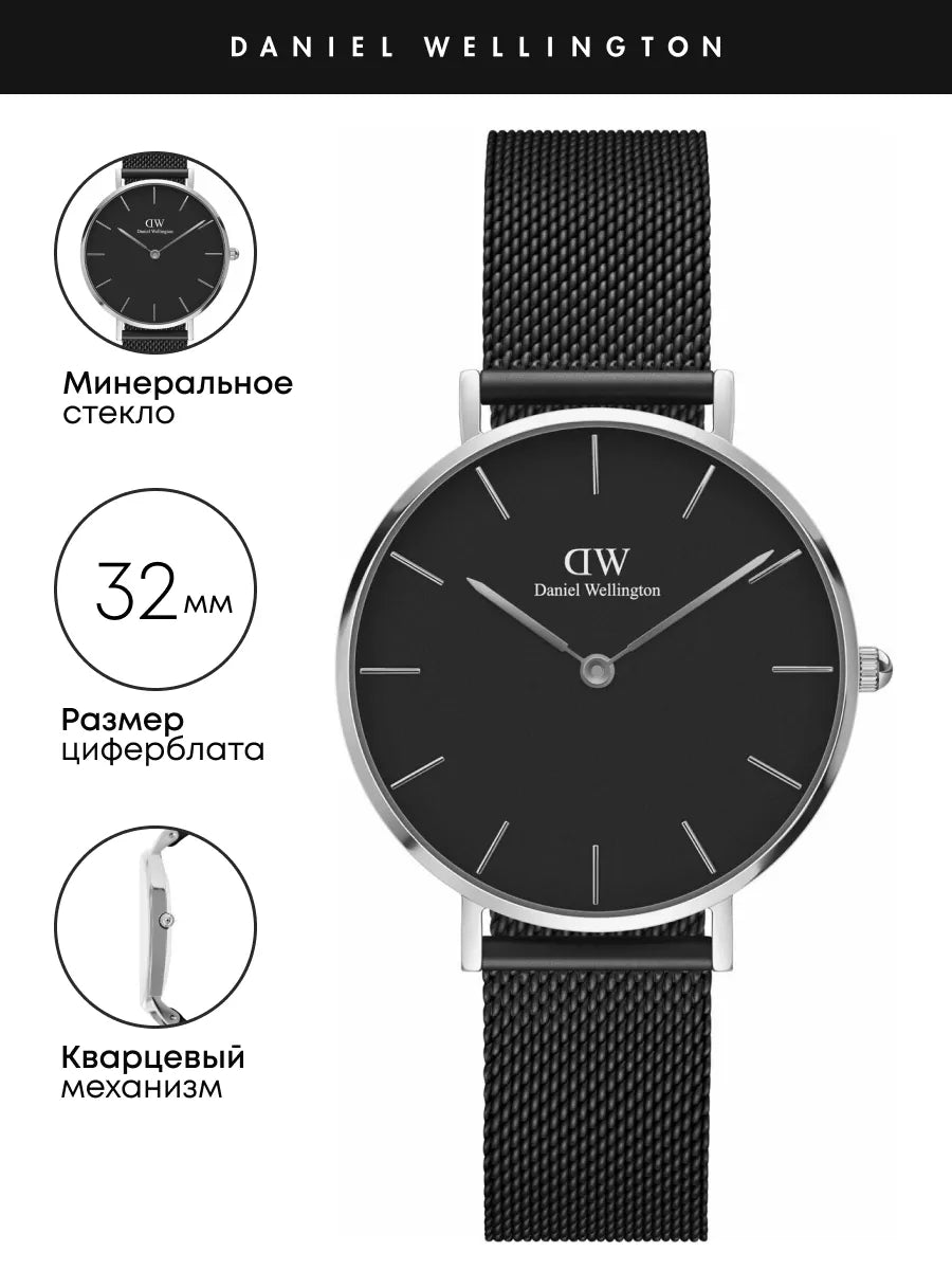 Shop Authentic Daniel Wellington Petite Ashfield Black Dial Black Mesh Strap Watch For Women - DW00100202 - Luxxuri