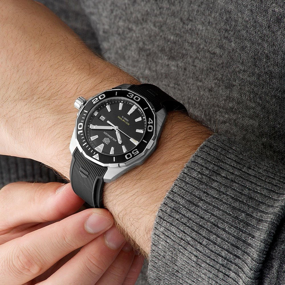 Shop Authentic Tag Heuer Aquaracer Quartz Black Dial Black Rubber Strap Watch for Men - WAY101A.FT6141 - Luxxuri