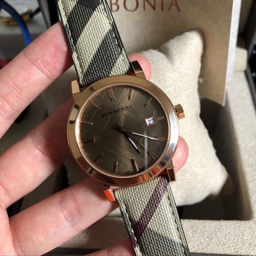 Shop Authentic Burberry The City Rose Gold Dial Brown Leather Strap Watch for Women - BU9040 - Luxxuri