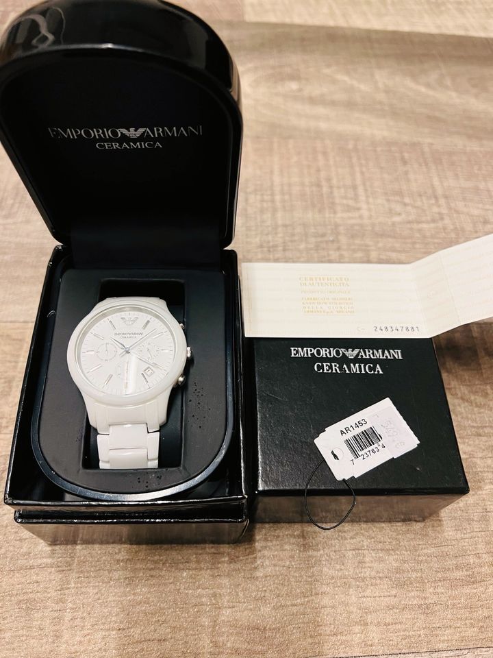 Shop Authentic Emporio Armani Ceramica Chronograph White Dial White Strap Watch For Men - AR1453 - Luxxuri