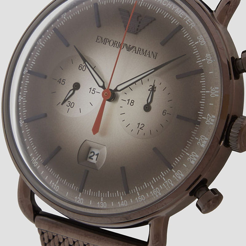 Shop Authentic Emporio Armani Aviator Chronograph Grey Dial Brown Mesh Bracelet Watch For Men - AR11169 - Luxxuri