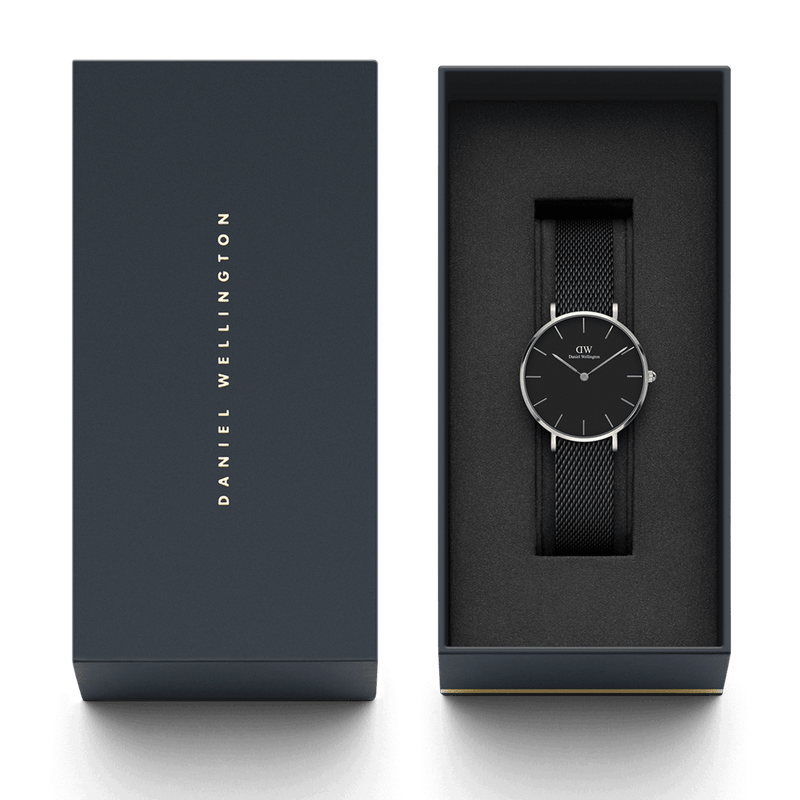 Shop Authentic Daniel Wellington Petite Ashfield Black Dial Black Mesh Strap Watch For Women - DW00100308 - Luxxuri