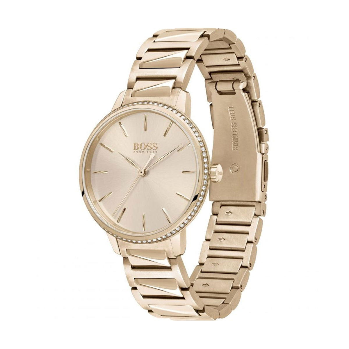 Shop Authentic Hugo Boss Signature Gold Dial Gold Stainless Steel Strap Watch for Women - 1502540 - Luxxuri