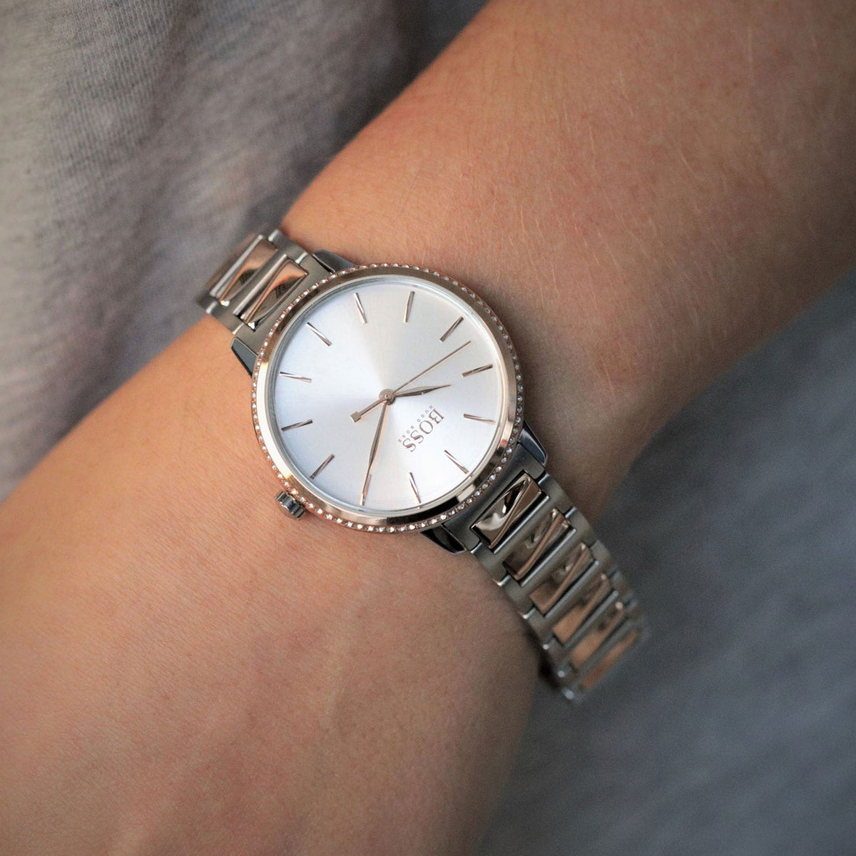 Shop Authentic Hugo Boss Signature Silver Dial Two Tone Steel Strap Watch for Women - 1502567 - Luxxuri