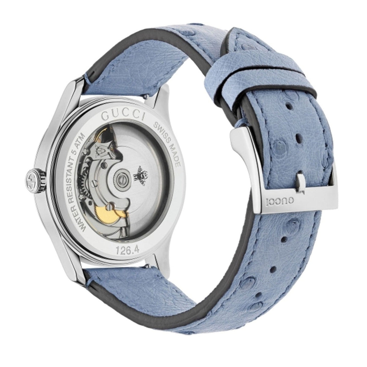 Gucci G Timeless Automatic Mother of Pearl Dial Blue Leather Strap Watch For Women - YA1264113