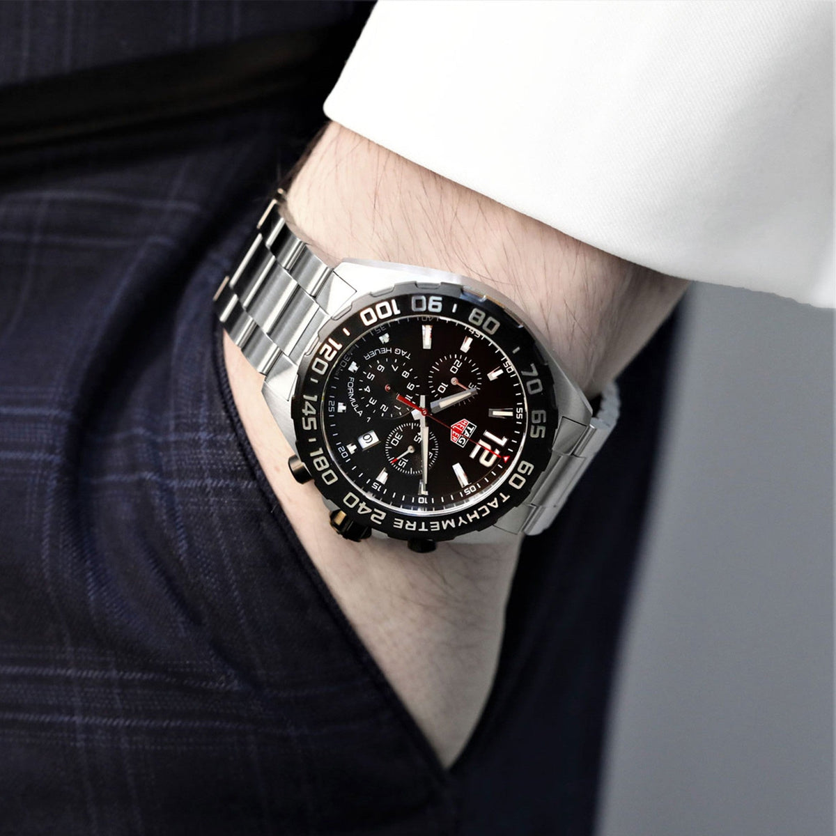 Shop Authentic Tag Heuer Formula 1 Chronograph Black Dial Silver Steel Strap Watch for Men - CAZ1010.BA0842 - Luxxuri