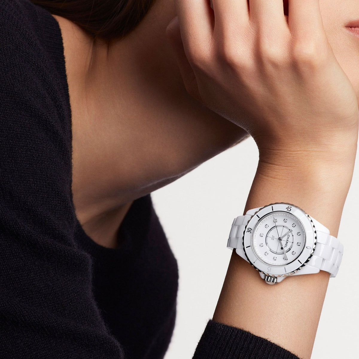 Shop Authentic Chanel J12 Quartz Diamonds White Dial White Steel Strap Watch for Women - J12 H5703 - Luxxuri