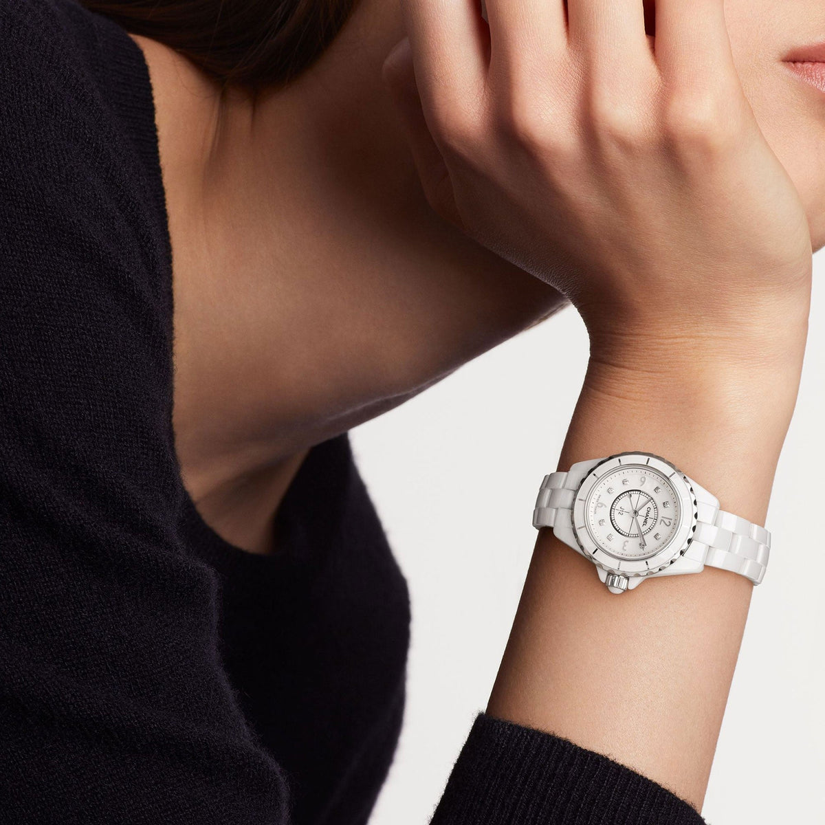 Shop Authentic Chanel J12 Diamonds Quartz Mother of Pearl White Dial White Steel Strap Watch for Women - J12 H2570 - Luxxuri