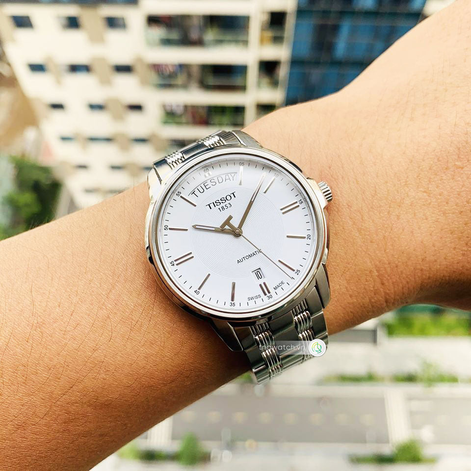 Shop Authentic Tissot T Classic Automatic III Day Date White Dial Silver Steel Strap Watch for Men - T065.930.11.031.00 - Luxxuri