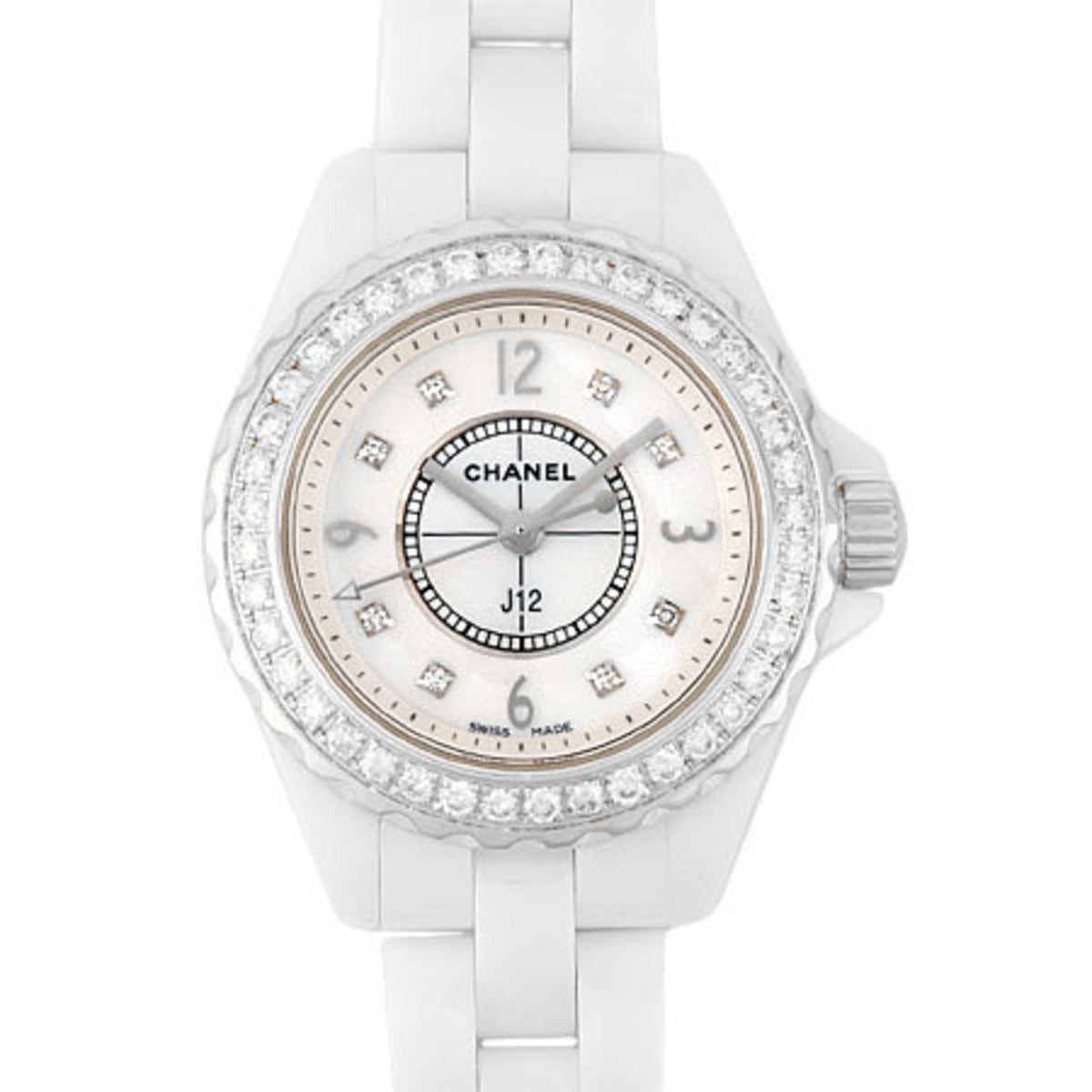 Shop Authentic Chanel J12 Diamonds Quartz White Dial White Steel Strap Watch for Women - J12 H2572 - Luxxuri