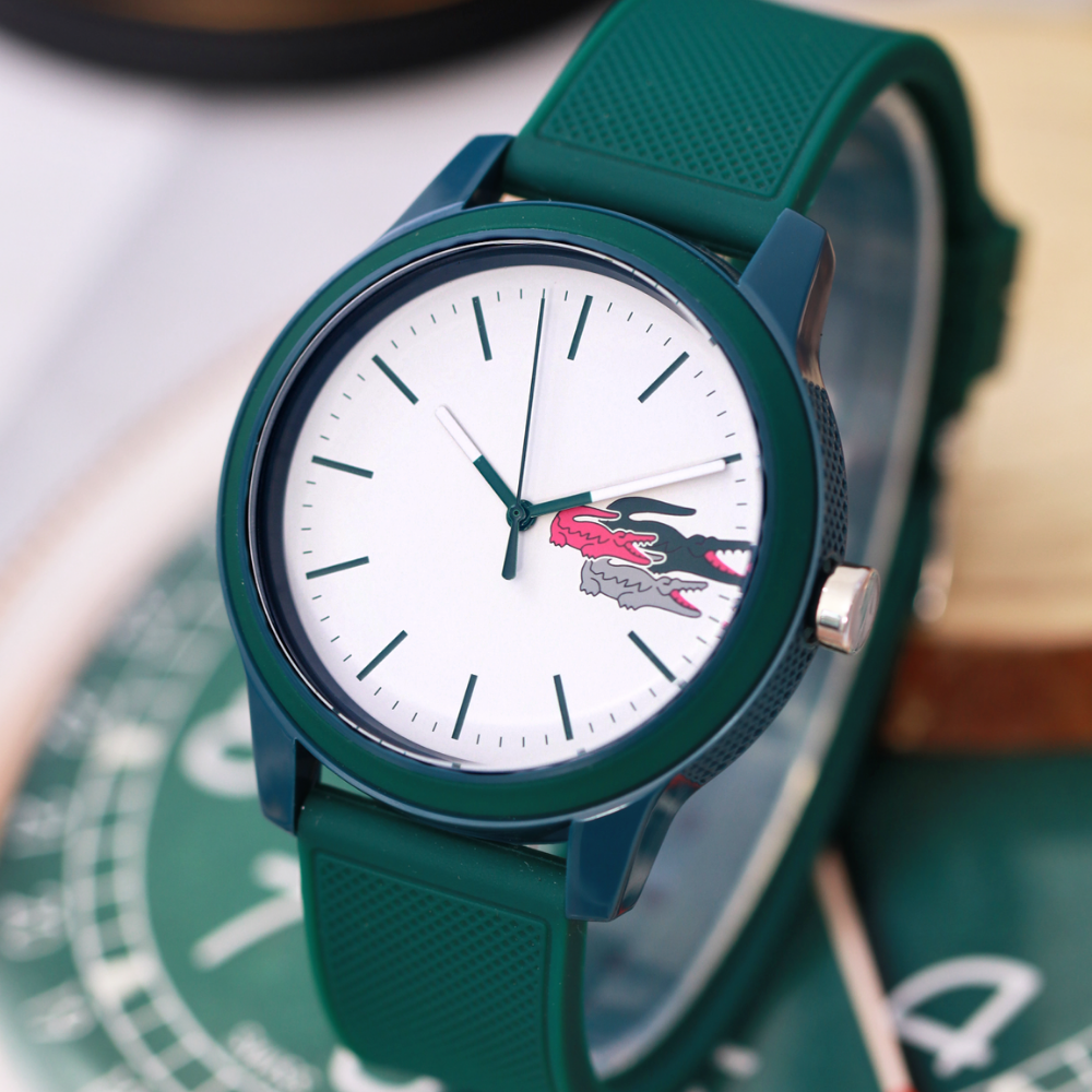 Lacoste 12.12 White Dial Green Silicon Strap Watch for Men - 2011135