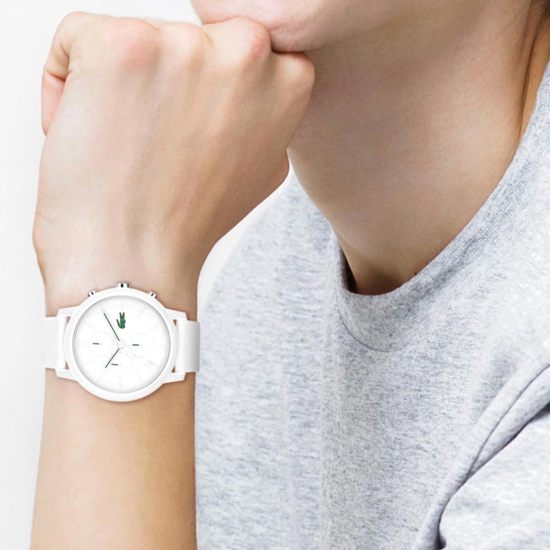 Lacoste 12.12 Chronograph White Dial White Silicon Strap Watch for Men - 2011246
