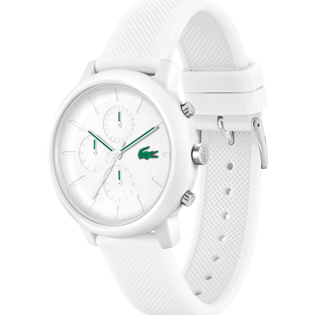Lacoste 12.12 Chronograph White Dial White Silicon Strap Watch for Men - 2011246