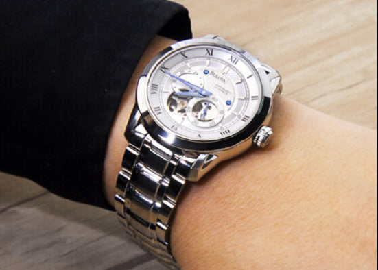 Shop Authentic Bulova BVA Series Dual Aperture Silver Dial Silver Steel Strap Watch for Men - 96A118 - Luxxuri