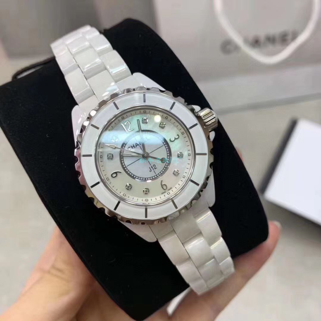 Shop Authentic Chanel J12 Diamonds Mother of Pearl White Dial White Steel Strap Watch for Women - J12 H5704 - Luxxuri