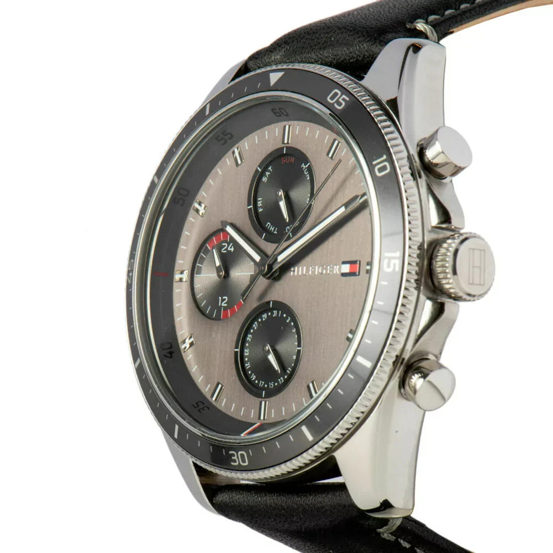 Shop Authentic Tommy Hilfiger Parker Chronograph Quartz Grey Dial Black Leather Strap Watch For Men - 1791838 - Luxxuri