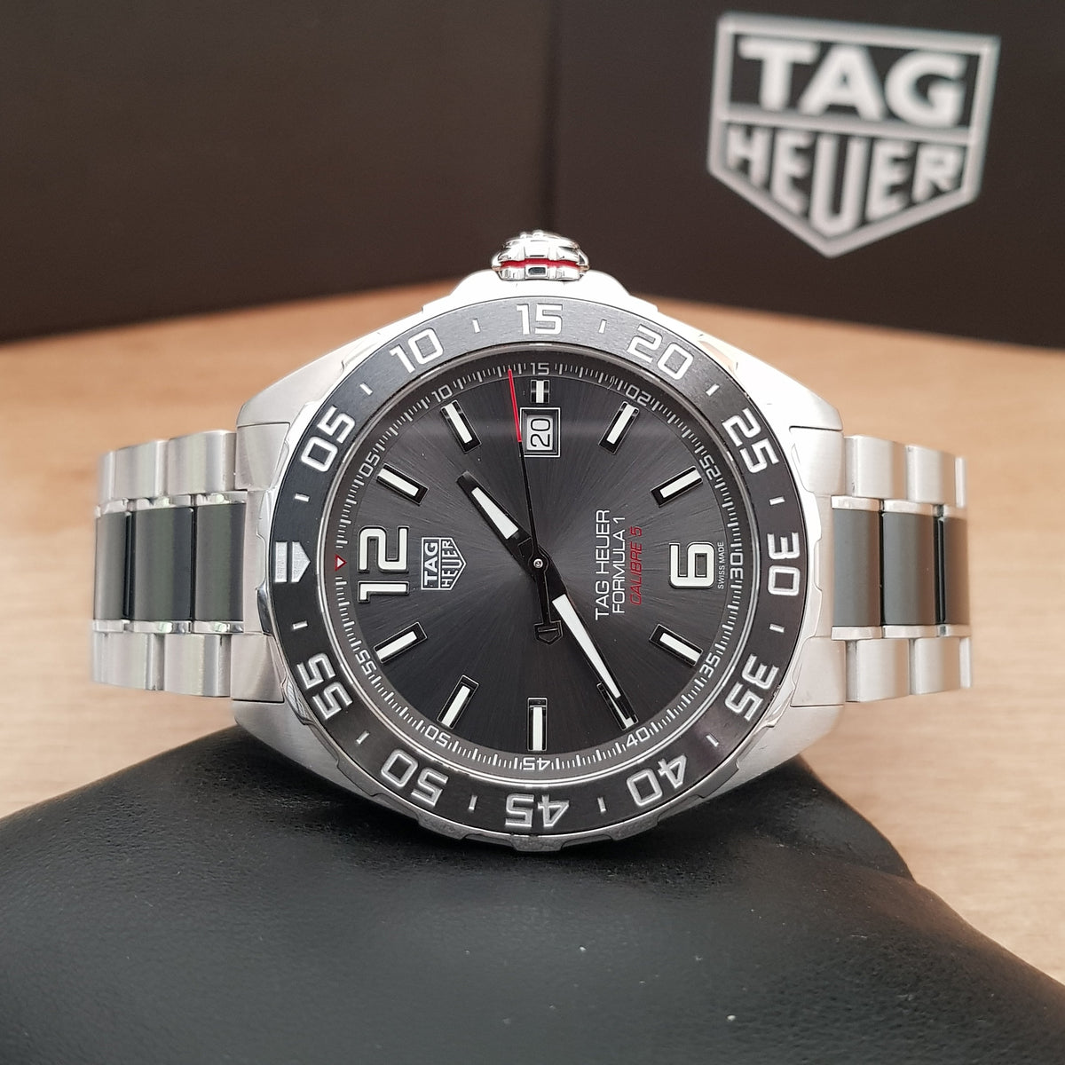 Shop Authentic Tag Heuer Formula 1 Calibre 5 Chronograph Anthracite Dial Silver Steel Strap Watch for Men - WAZ2011.BA0842 - Luxxuri