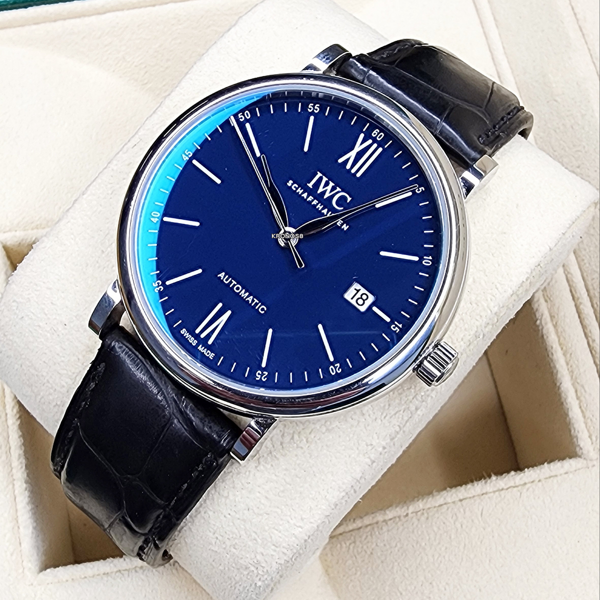 Shop Authentic IWC Portofino '150 Years Edition' Automatic Blue Dial Black Leather Strap Watch for Men - IW356518 - Luxxuri