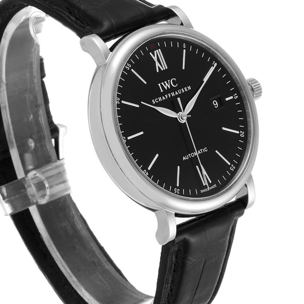 Shop Authentic IWC Portofino Automatic Black Dial Black Leather Strap Watch for Men - IW356502 - Luxxuri