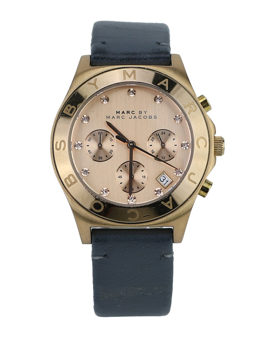 Shop Authentic Marc Jacobs Blade Chronograph Rose Gold Dial Black Leather Strap Watch for Women - MBM1188 - Luxxuri