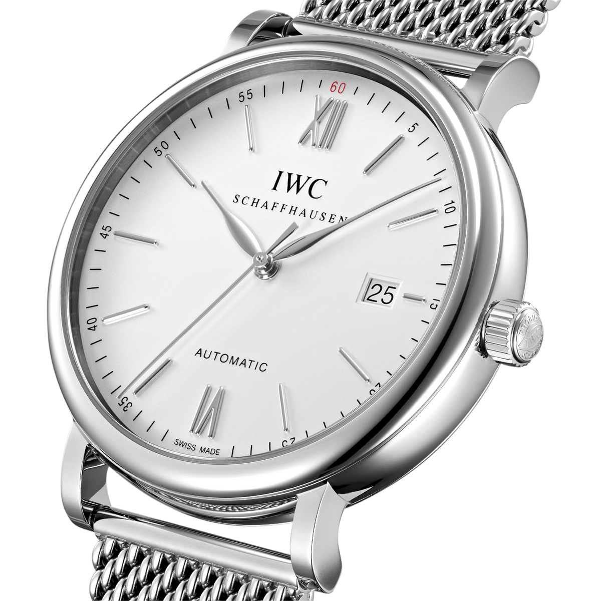 Shop Authentic IWC Portofino Automatic White Dial Silver Mesh Bracelet Watch for Men - IW356505 - Luxxuri