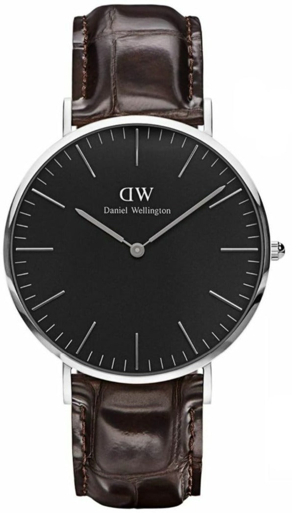 Shop Authentic Daniel Wellington Classic York Black Dial Brown Leather Strap Watch For Men - DW00100134 - Luxxuri