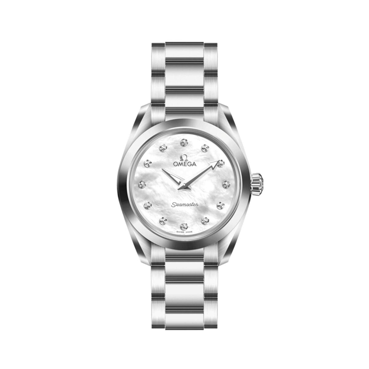 Shop Authentic Omega Seamaster Aqua Terra Quartz Diamonds Mother of Pearl Dial Silver Steel Strap Watch for Women - 220.10.28.60.55.001 - Luxxuri