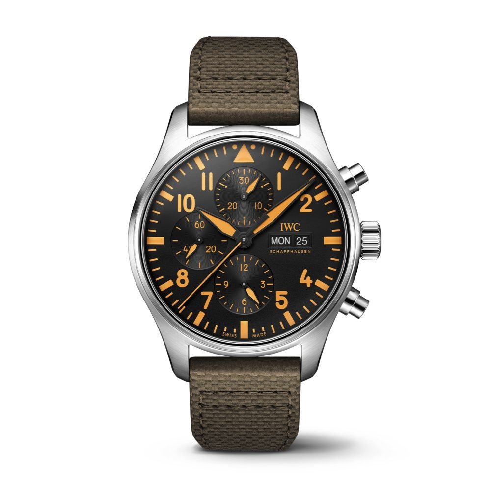 Shop Authentic IWC Pilot's Watch Chronograph Black Dial Olive Green Calfskin Strap Watch for Men - IW377730 - Luxxuri