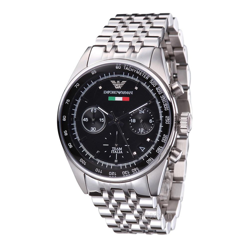 Shop Authentic Emporio Armani Sportivo Chronograph Black Dial Silver Steel Strap Watch For Men - AR5984 - Luxxuri