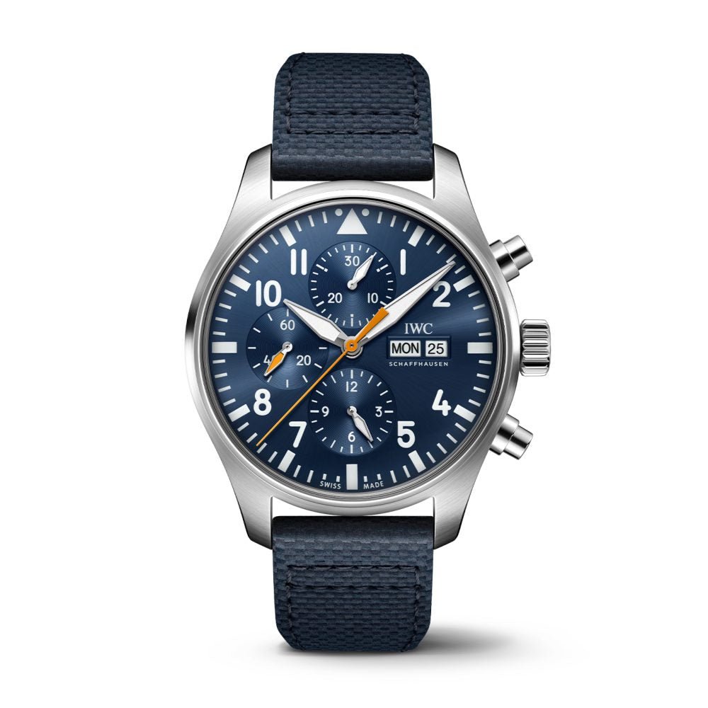 Shop Authentic IWC Pilot's Automatic Chronograph 43mm Blue Dial Blue Calfskin Strap Watch for Men - IW377729 - Luxxuri