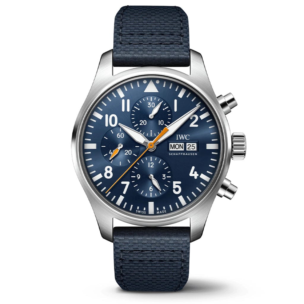 Shop Authentic IWC Pilot's Automatic Chronograph 43mm Blue Dial Blue Calfskin Strap Watch for Men - IW377729 - Luxxuri