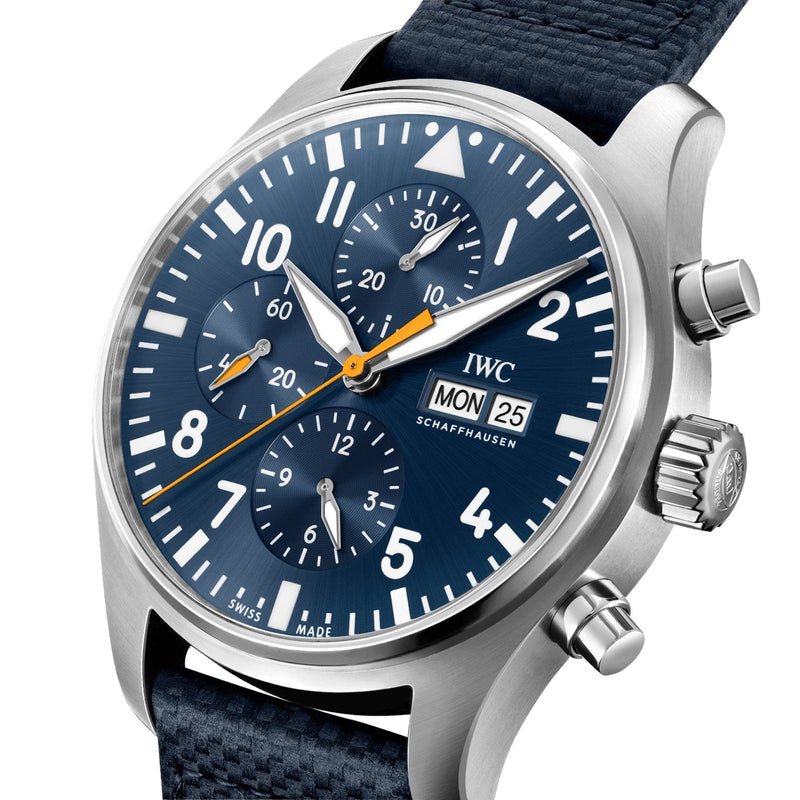 Shop Authentic IWC Pilot's Automatic Chronograph 43mm Blue Dial Blue Calfskin Strap Watch for Men - IW377729 - Luxxuri