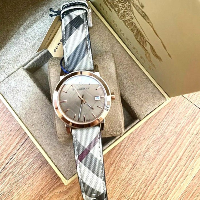 Shop Authentic Burberry The City Rose Gold Dial Brown Leather Strap Watch for Women - BU9040 - Luxxuri