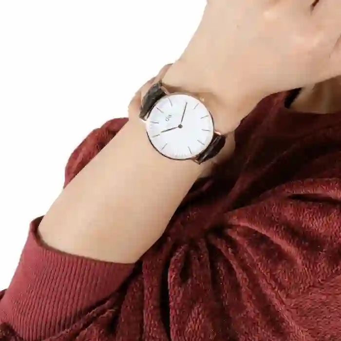 Shop Authentic Daniel Wellington Classic Reading White Dial Black Leather Strap Watch For Women - DW00100041 - Luxxuri