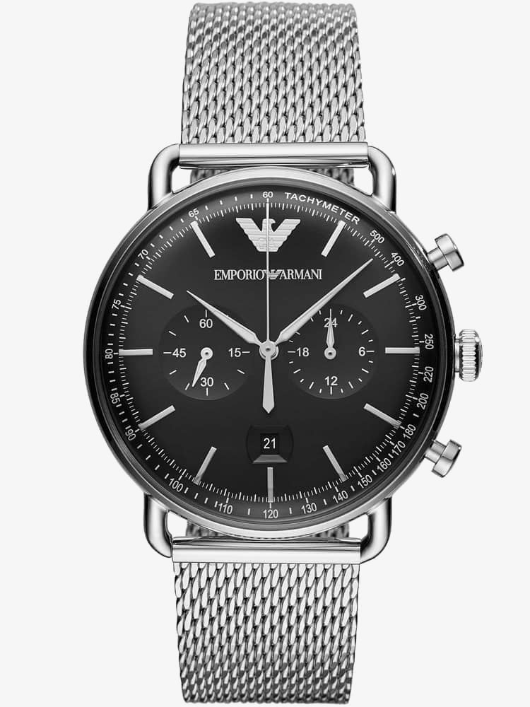 Shop Authentic Emporio Armani Chronograph Black Dial Silver Mesh Bracelet Watch For Men - AR11104 - Luxxuri