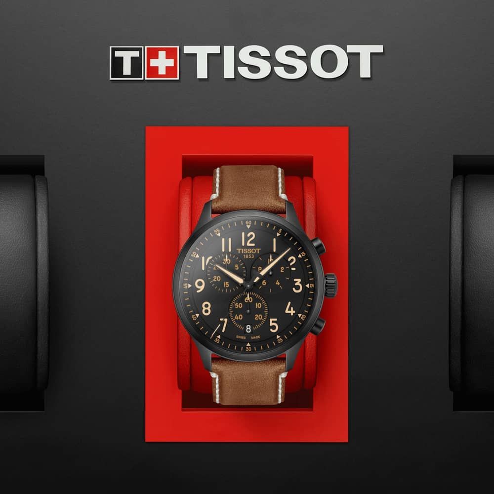Shop Authentic Tissot Chrono XL Quartz Black Dial Brown Leather Strap Watch For Men - T116.617.36.052.03 - Luxxuri
